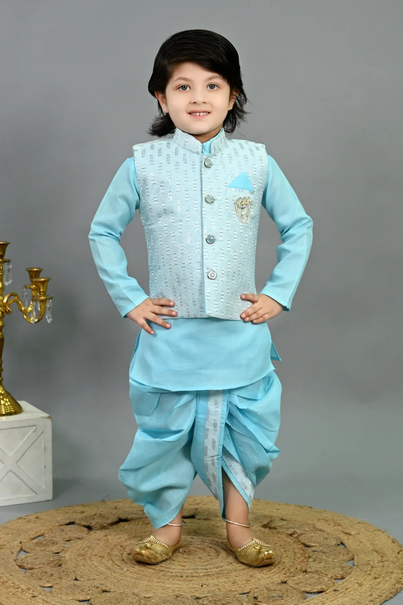 BT DEZINES Sky Blue Kurta Dhoti Set for Boys